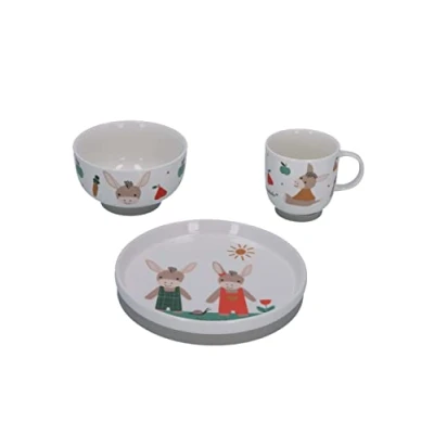 Abbildung von Sterntaler Baby Unisex Kindergeschirr Set Porzellan Geschirr 3 teilig Esel Frühstücksset, Babygeschirr, Kinderteller weiß