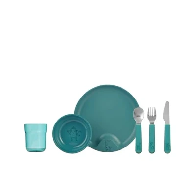 Abbildung von Mepal Kinder Geschirrset 6 teilig Mio Geschirr Inklusive Kinderglas, Kinderteller, Kinderschale und Kinderbesteck Spülmaschinengeeignet &amp; BPA frei Deep turquoise