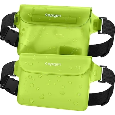 Abbildung von Spigen Aqua Shield wasserdichte Tasche [2 Stück] Beutel Bauchtasche Handytasche Gürteltasche Handyhülle Unterwasser Strand für Wassersport Cactus Green
