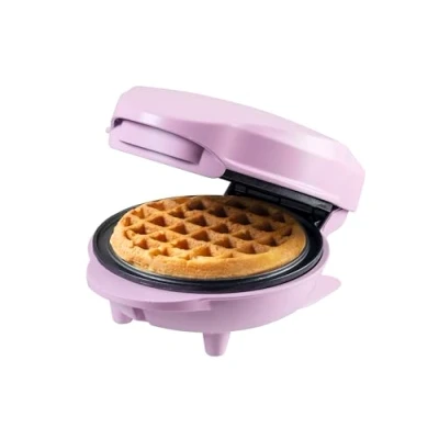 Abbildung von Bestron Mini Waffeleisen für klassische Waffeln, kleiner Waffelmaker mit Antihaftbeschichtung, Kindergeburtstage, Familienfeiern, Ostern oder Weihnachten, Retro Design, Farbe: Lila Mattiert