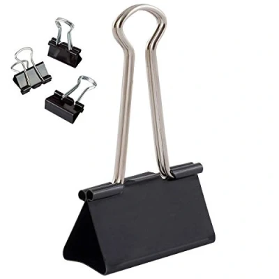 Abbildung von D.RECT Metal Foldbackklammern Verpackung 12 Stück, 51mm Schwarz Vielzweckklammern, Metall Binder Clips für: Notizen, Briefpapier Büroklammern