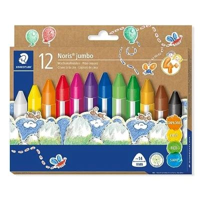 Abbildung von STAEDTLER Wachsmalkreide Noris junior, besonders dicke Mine und ergonomische Dreikantform für entspanntes Malen, 12 Kreiden in leuchtenden Farben im Kartonetui, 228 14 C12