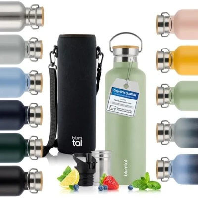 Abbildung von Blumtal Thermosflasche 750ml doppelwandige Trinkflasche Edelstahl Isolierflasche BPA frei Trinkflasche/Teeflasche Thermo Sportflasche Summer Green