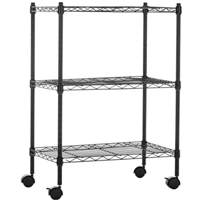 Abbildung von Amazon Basics 3 Regalböden, schmal auf Rollen mit Höhenverstellbaren Einlegeböden und Verstellbaren Nivellierfüßen Max. Gewicht 340 kg, Schwarz, 34 cm D x 58.9 W 83.2 H
