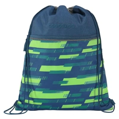 Abbildung von coocazoo Turnbeutel „Lime Stripe, blau grün, mit Reißverschlussfach und Kordelzug, reflektierende Elemente, Schlaufen zur Befestigung am Schulrucksack, 10 Liter, ab der 3. Klasse