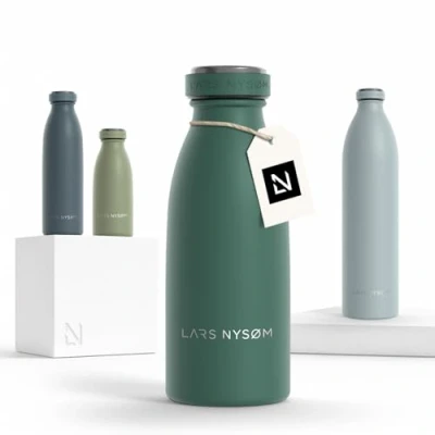 Abbildung von LARS NYSØM Edelstahl Trinkflasche 350ml, 500ml, 750ml, 1L, 1 5 liter Thermosflasche Kohlensäure geeignet Auslaufsichere Wasserflasche für Sport, Outdoor, Schule (Pine Green, 350ml)
