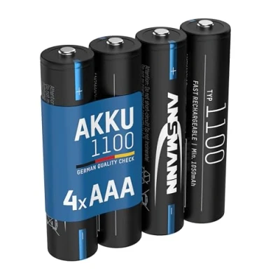 Abbildung von ANSMANN Akku AAA 1100mAh NiMH 1,2V Micro Batterien wiederaufladbar, hohe Kapazität ideal für hohen Strombedarf wie ferngesteuerte Fahrzeuge, Mikrofon, Elektronische Instrumente (4 Stück)