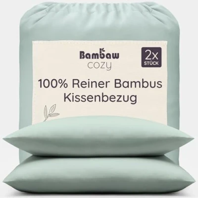 Abbildung von Bambaw Bambus Kissenbezug 70x50 cm, 2 er Pack, atmungsaktive und antibakterielle Allergiker Bettwäsche, 100% Bambusfasern, kühlender Kopfkissenbezug, haarfeundlicher aus (Seegrün)