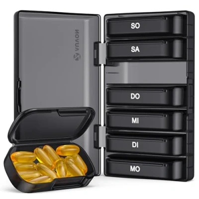 Abbildung von AUVON Tablettenbox 7 Tage, Pillendose Tage mit Großen Separaten Fächern, Leicht zu Öffnende Tragbare Medikamentenbox für Vitamine, Fischöl, Medikamente, Nahrungsergänzungsmittel usw.