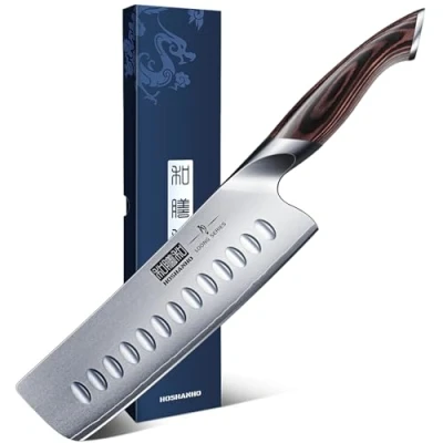Abbildung von HOSHANHO Küchenmesser Nakiri Japanisches Kochmesser 18 cm Edelstahl Scharfe Messer mit hohem Kohlenstoffgehalt Hackmesser, Mehrzweck Fleisch Gemüsemesser Pakkaholzgriff