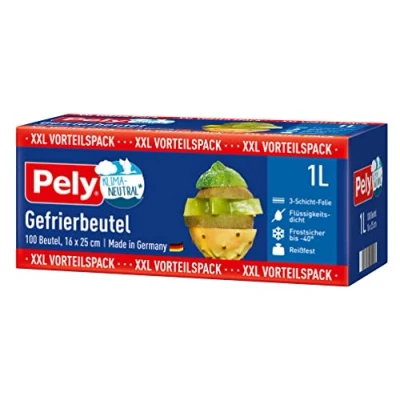 Abbildung von Pely Gefrierbeutel 1 Liter Vorteilspack 100 Beutel, Rundumschutz für Aroma und Geschmack, made in Germany