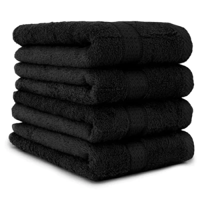 Abbildung von BaSaTex 4er Pack Handtuch Set für Haushalt &amp; Gäste Frottee Handtücher mit Aufhängeschlaufe aus weicher Baumwolle in 50x100cm Waschtücher Bad Öko Tex Made Green Schwarz