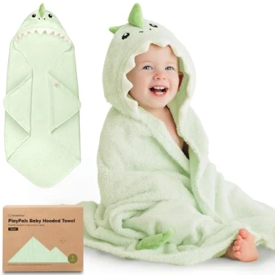 Abbildung von KeaBabies Bio Kapuzenhandtuch Baby für Mädchen, Jungen Weich, Absorbierend, 100% Baumwolle Babyhandtuch mit Kapuze Neugeborene, Große Kapuzen Badetuch Babys, Kinder, Kleinkind (Draco)