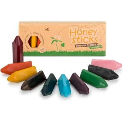 Abbildung von Honeysticks Wachsmalstifte 100% Reinem Bienenwachs Ungiftige Dreieckige Stifte Wachsmaler für Ihr Kleinkind von 13 Jahren Farben in Lebensmittelqualität Handgemacht 10er Pack