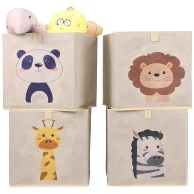 Abbildung von Navaris Aufbewahrungsbox Kinderzimmer 4er Set 33 x 33cm Kinder Spielzeug Box Tier Design Kisten Baby Ordnungsboxen Aufbewahrungsboxen Toybox