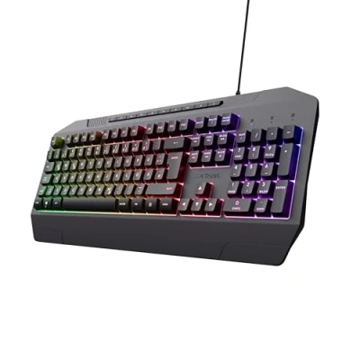 Abbildung von Trust Gaming GXT 836 Evocx Tastatur mit Deutsches QWERTZ Layout, 78% Recyclingkunststoff, RGB Beleuchtung, Anti Ghosting, Medientasten, Keyboard USB für PC/Laptop Schwarz