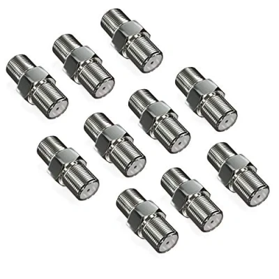 Abbildung von deleyCON 10 Stück Sat Adapter Verbinder Koaxialkabel verlängern 2X F Buchse Vernickelt für Kabel BK Anlagen