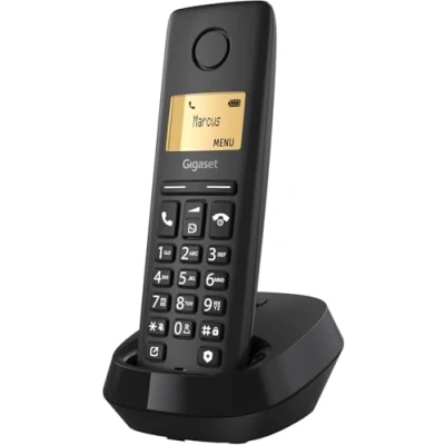Abbildung von Gigaset Pure 120 Schnurloses Telefon mit Anrufschutz und ECO DECT beleuchtetes Display Hörgerätekompatibel, anthrazit schwarz [Kompatibel in DE, IT, FR, NL, BE, Che, AUT]