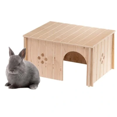 Abbildung von Ferplast Kaninchenhaus, Kaninchenkäfig Zubehör, mit Flachdach und Belüftungslöchern, im Bausatz, 37 x 27,7 H. 20 cm, SIN 4647 Holzhaus Kaninchen
