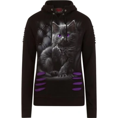 Abbildung von Spiral Cattitude Frauen Kapuzenpullover schwarz/lila M 100% Baumwolle Katzen, Rockwear