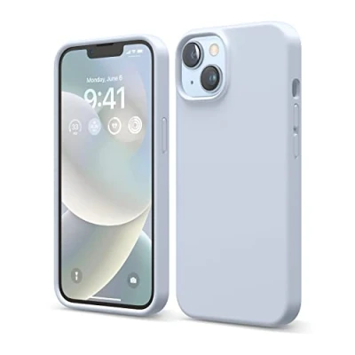 Abbildung von elago Schutzhülle für iPhone 14, Flüssigsilikon, Ganzkörper Schutzhülle, stoßfest, schlanke Handyhülle, kratzfestes, weiches Mikrofaserfutter, 15,5 cm (6,1 Zoll), Hellblau