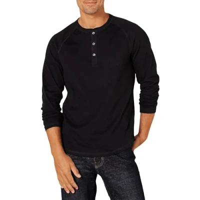 Abbildung von Amazon Essentials Herren Langärmeliges Henley Shirt, Schmale Passform, Schwarz, XXL