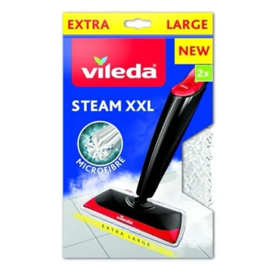 Abbildung von Vileda Steam XXL Mikrofaser Ersatzpads, Dampfreiniger Ersatzbezüge, Reinigung großer Flächen, entfernt bis zu 99,9% der Bakterien und Viren, für alle Böden, 2er Pack Weiß