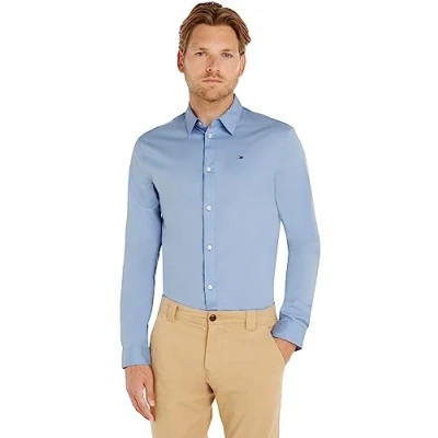 Abbildung von Tommy Jeans Herren Hemd Original Stretch Shirt Langarm, Blau (Lavender Lustre), 3XL