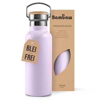 Abbildung von Bambaw Isolierflasche 750ml, Trinkflasche Lila, Edelstahl Trinkflasche, Wärmende und Kühlende Thermosflasche 750ml Fliederlila