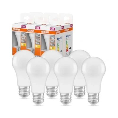 Abbildung von OSRAM LED Star Classic A, Sockel: E27, Nicht Dimmbar, Warmweiß, Ersetzt eine herkömmliche 75 Watt Lampe, Matt, 6er Pack