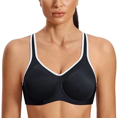 Abbildung von SYROKAN Damen Sport BH Starker Halt Bügel Push Up Ringerrücken Gepolstert Fitness Schwarz 75D