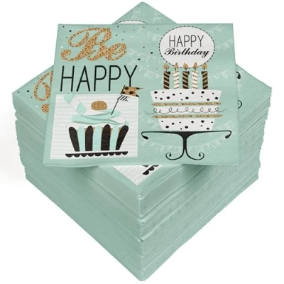 Abbildung von HEKU 100 Servietten, 3 lagig, 33x33cm, Birthday mint I Saugstark und praktisch verpackt Ideal für besondere Anlässe