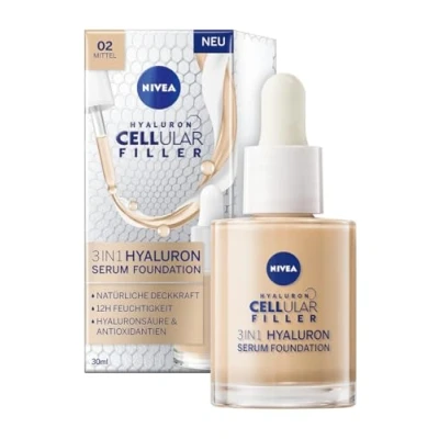 Abbildung von NIVEA 3in1 Hyaluron Serum Foundation mittel (30 ml), Anti Age mit für eine jünger aussehende Haut, feuchtigkeitsspendende