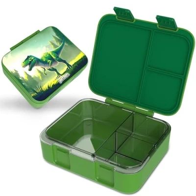Abbildung von Jarlson® Brotdose Kinder mit Fächern MILI Lunchbox BPA frei Bento Box auslaufsicher Snackbox Jausenbox für Kindergarten und Schule 1000 ml Leichtgewicht (Dinosaurier Grün)