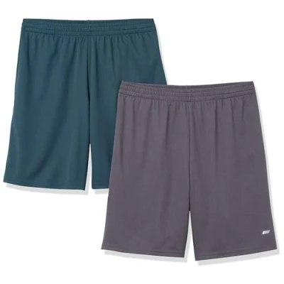 Abbildung von Amazon Essentials Herren Weit geschnittene Performance Funktionsshorts (erhältlich in Big &amp; Tall), 2er Pack, Dunkelgrau/Dunkelgrün, XXL