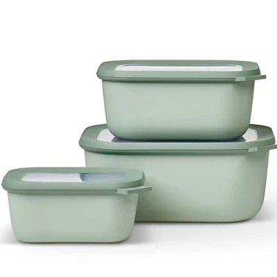 Abbildung von Mepal Multischale Cirqula Rectangular 3 teiliges Set Vorratsdosen mit Deckel Geignet als Aufbewahrungsbox, Kuhlschrank, Gefrierschrank &amp; Mikrowellengeschirr 750, 1500 3000 ml Nordic Sage