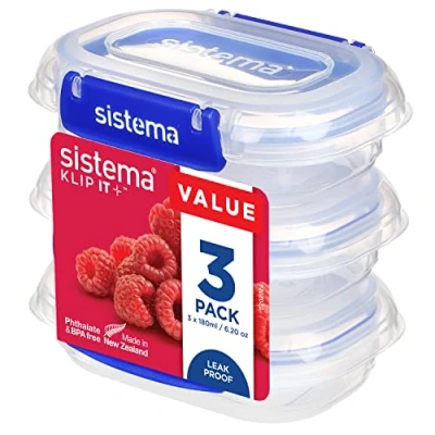 Abbildung von Sistema KLIP IT PLUS Frischhaltedosen Set 180 ml auslaufsichere, stapelbare und luftdichte Vorratsdosen mit Deckel geeignet für Kühl /Gefrierschrank BPA freier Kunststoff 3 Stück