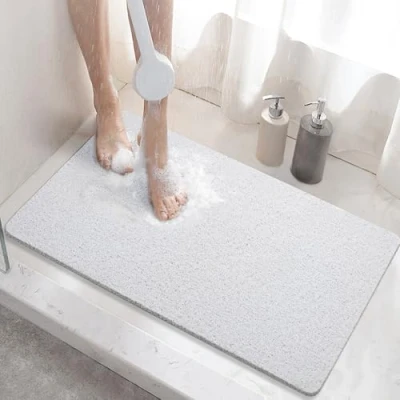 Abbildung von HITSLAM Duschmatte rutschfest, 60x40cm Badewannenmatte rutschfest mit Ablauf, Weiche PVC Luffa Antirutschmatte Badewanne, Schnell Trocknende Badematte, Weiß
