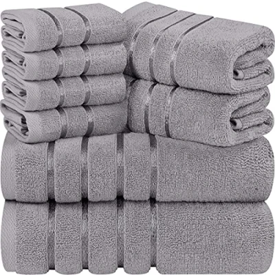 Abbildung von Utopia Towels 8er Pack Handtuch Set mit Aufhängeschlaufe aus 97% Baumwolle, saugfähig und schnell trocknend 2 Badetücher, Handtücher, 4 Waschlappen (Kühl Grau)