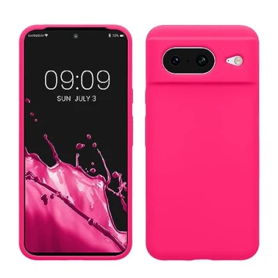 Abbildung von kwmobile Hülle kompatibel mit Google Pixel 8 Silikon Handy Case Handyhülle weiche Oberfläche kabelloses Laden Neon Pink