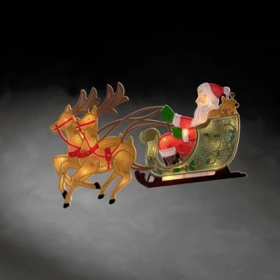 Abbildung von Konstsmide LED Fensterbild, Rentier mit Weihnachtsmann und Schlitten, 20 warm weiße Dioden, 230V, Innen, weißes Kabel 2853 010