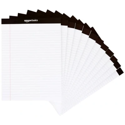 Abbildung von Amazon Basics Notizblöcke, liniert, 20.9 cm x 29.21 (Packung mit 12 Stück),50 Blatt pro Block, Letter, Weiß