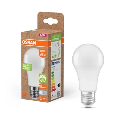 Abbildung von Osram LED STAR CLASSIC A 100 FR Lampe, E27, klassische Kolbenform, weiß, 14W, 1521lm, 4000K, kaltweißes Licht, sehr geringer Energieverbrauch, mit recyceltem Kunststoff, 6 Pack