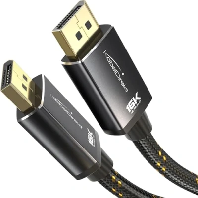 Abbildung von KabelDirekt DisplayPort 2.1 Kabel/DP Kabel 3 m bruchfeste Metallstecker + Braiding, DP80 mit 80 Gbit/s für Gaming PCs/Grafikkarten, FreeSync/G Sync, bis zu 16K@60Hz, 8K@120Hz, 4K@240Hz