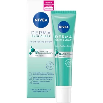 Abbildung von NIVEA Derma Skin Clear Nacht Peeling Serum (40 ml), Anti Pickel für ein sichtbar verbessertes Hautbild, reinigendes und hautbildverfeinerndes BHA &amp; AHA mit Niacinamid