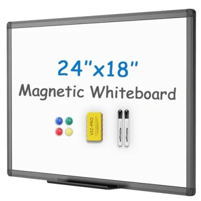Abbildung von VIZ PRO Magnetisches Whiteboard/Trockentafel mit schwarzem Aluminiumrahmen, 60 x 45 cm, inklusive 1 Radiergummi &amp; 2 Marker 4 Magneten