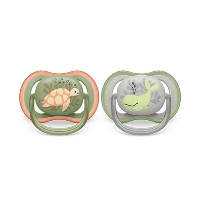 Abbildung von Philips AVENT ultra air Schnuller 2er Pack, BPA freier, atmungsaktiver für Babys von 6 18 Monaten, inklusive Transport und Sterilisationsbox, Schildkröte/Wal (Modell SCF085/60).