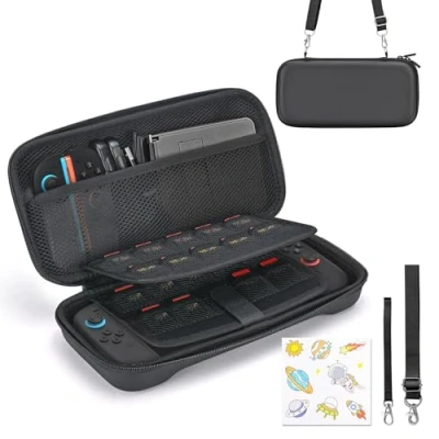 Abbildung von Younik Switch 2 Tasche Kompatibel mit NS (2025), hülle 19 Spielkartenfächern, 4 in 1 Zubehör inklusive Schulterriemen, Handgelenkriemen &amp; Aufkleber(Schwarz)