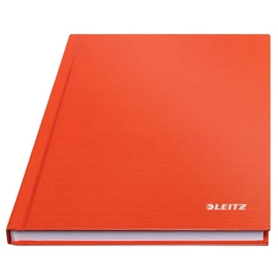Abbildung von Leitz A5 Notizbuch kariert, 160 Seiten, 80 Blatt FSC zertifiziertes g/m² Papier, Stabiler, kratzfester Hardcover Einband, Für Büro, Schule oder als Tagebuch, Solid Serie, Hellrot, 46660020