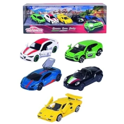 Abbildung von Majorette Dream Cars Italy 5 italienische Spielzeugautos als Geschenkset, Modellautos für Sammler oder Kinder ab 3 Jahren, Alfa Romeo und Lamborghini, 212053178, Mehrfarbig